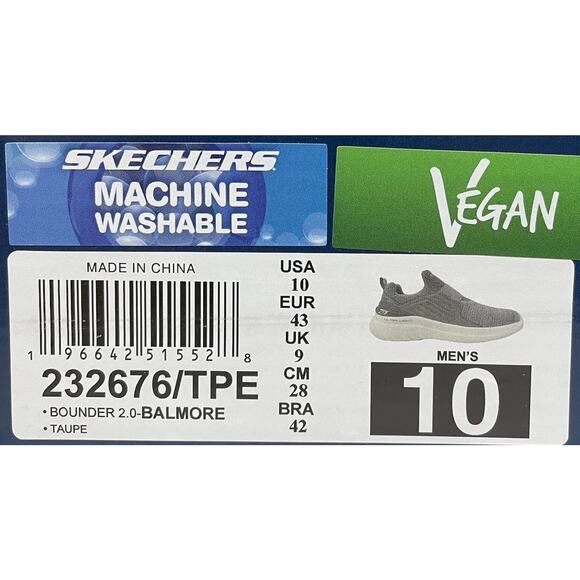 Skechers Mens Sz 10 Gray Slip On Sneakers Stretch Fit Bounder 2.0 Balmore Taupe - Picture 8 of 9